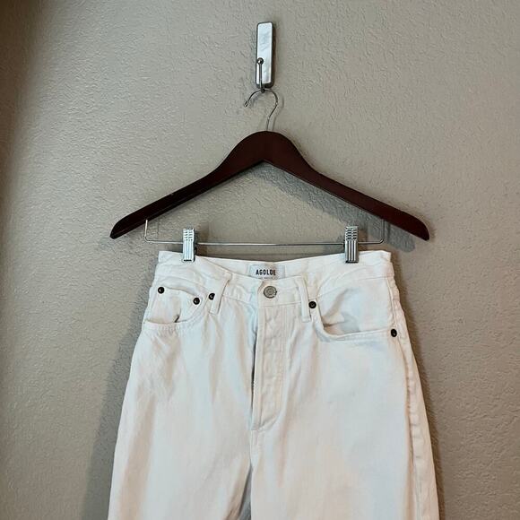Agolde Fen Jeans White Organic Cotton Distressing 26 Relaxed High Rise Taper - Picture 4 of 11